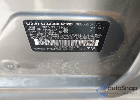 2015 Mitsubishi Mirage De z USA, uszkodzony, nr VIN ML32A3HJ9FH056746